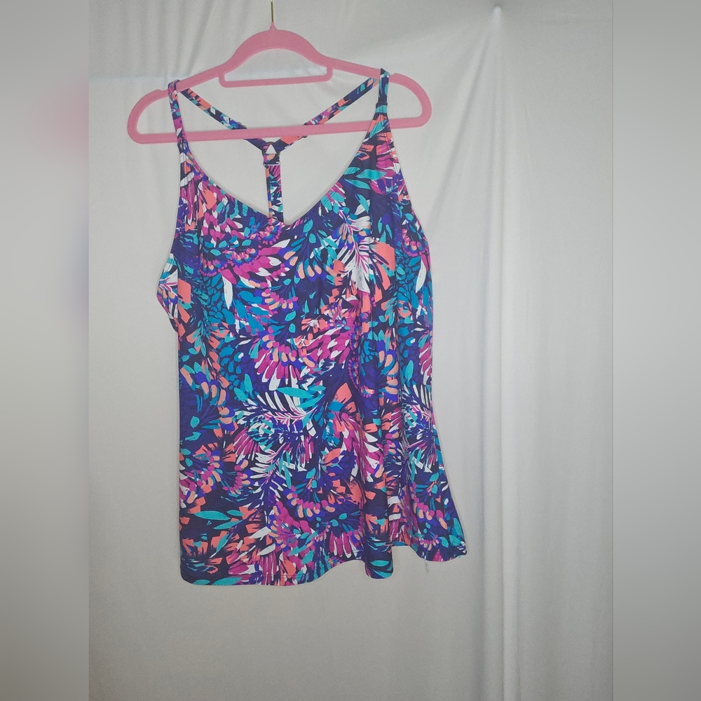 Island Escape Underwire Tankini Top Colorful Size 16 NWT